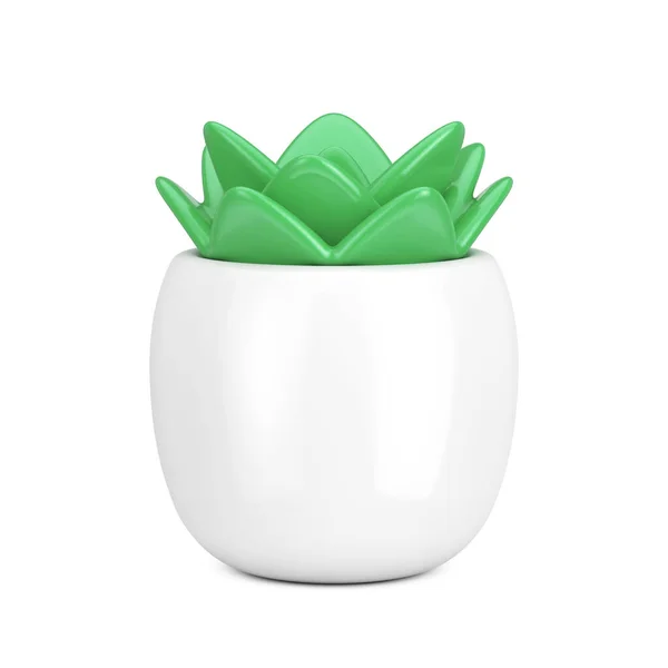 抽象的卡通绿叶植物在Pot Web图标符号白色背景 3D渲染 — 图库照片