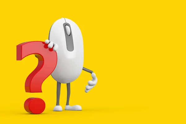 Computador Mouse Cartoon Person Personagem Mascote Com Red Pergunta Mark — Fotografia de Stock