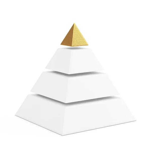 Hierarchiekonzept Weiße Blöcke Pyramide Mit Goldener Spitze Auf Weißem Hintergrund — Stockfoto