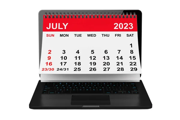 2023 Yıllık Takvim Beyaz Arka Planda Dizüstü Bilgisayar Ekranı Üzerinden — Stok fotoğraf