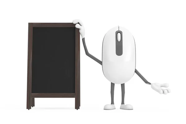 Computer Mouse Cartoon Person Character Mascot Blank Wooden Menu Blackboards — Stock Photo, Image