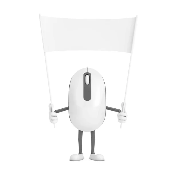 Computer Mouse Cartoon Person Character Mascot Empty White Blank Banner — Stock Photo, Image