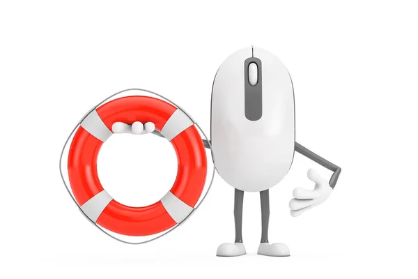 Computer Mouse Cartoon Person Character Mascot Life Buoy White Background — Stock Photo, Image