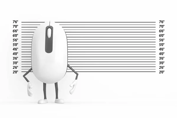 Computador Mouse Cartoon Pessoa Personagem Mascote Frente Lineup Polícia Mugshot — Fotografia de Stock