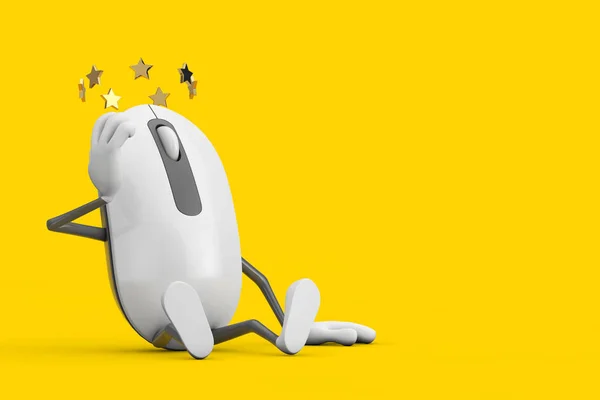 Assentado Computador Mouse Cartoon Pessoa Personagem Mascote Com Estrelas Torno — Fotografia de Stock