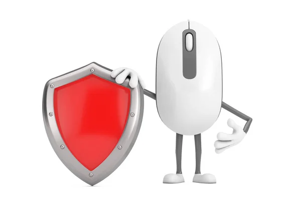 Computer Mouse Cartoon Person Character Mascot Red Metal Protection Shield — стокове фото