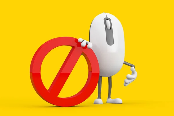 Maskotka Postaci Kreskówek Komputerowych Myszy Czerwoną Prohibicją Lub Zakazanym Znakiem — Zdjęcie stockowe