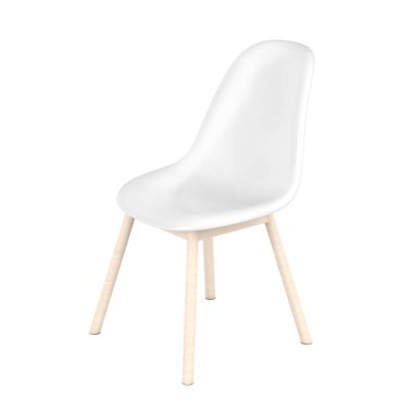 Beyaz arka planda Modern Beyaz Plastik Sandalye. 3d Hazırlama 