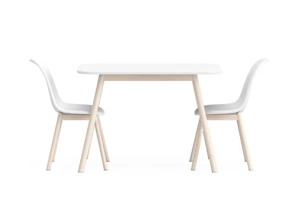 キッチンモダンホワイトプラスチックテーブルと椅子白い背景に設定します 3Dレンダリング — ストック写真