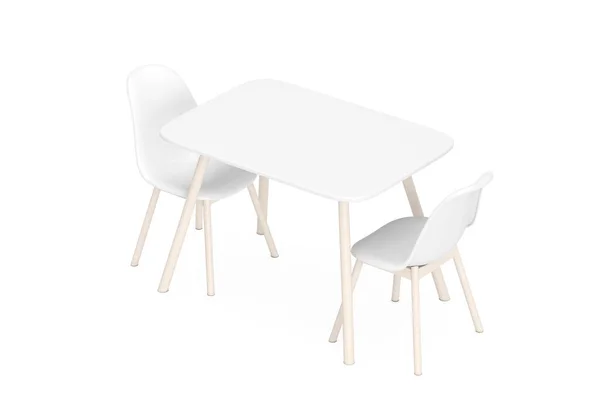 キッチンモダンホワイトプラスチックテーブルと椅子白い背景に設定します 3Dレンダリング — ストック写真