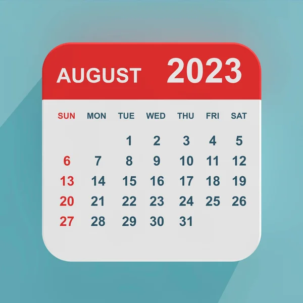 Календарь Плоской Иконы Август 2023 Года Синем Фоне Рендеринг — стоковое фото