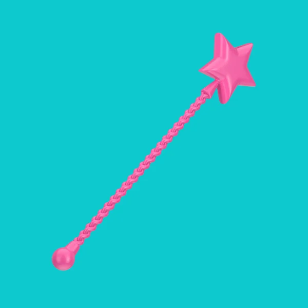 青い背景にDuotoneスタイルの上に星とピンクの魔法の杖 3Dレンダリング — ストック写真