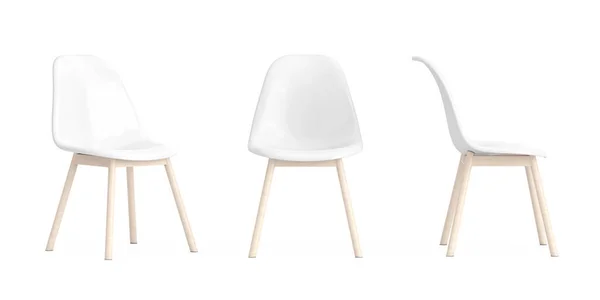 Beyaz Arka Planda Modern Beyaz Plastik Sandalye Hazırlama — Stok fotoğraf