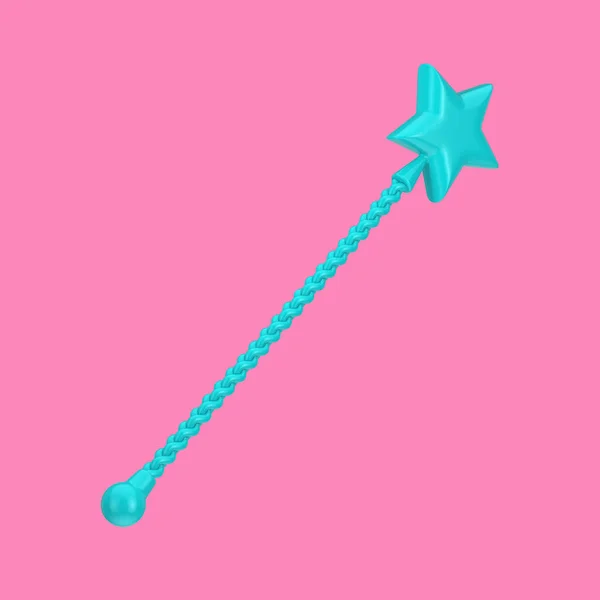 蓝色魔杖 顶部的明星在杜通风格的粉红色背景 3D渲染 — 图库照片