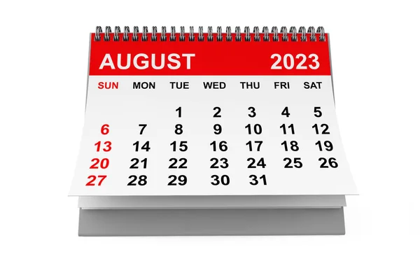 2023 Rok Sierpień Kalendarz Białym Tle Renderowanie — Zdjęcie stockowe