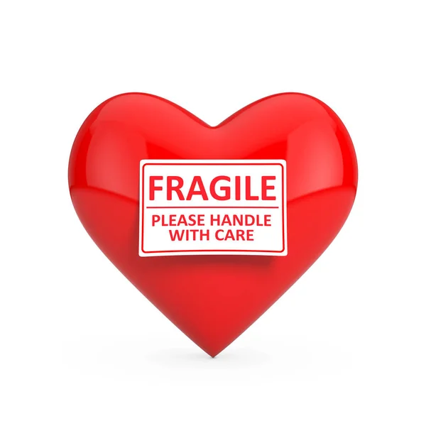 Red Heart Fragile Please Handle Care Sign White Background Рендеринг — стокове фото