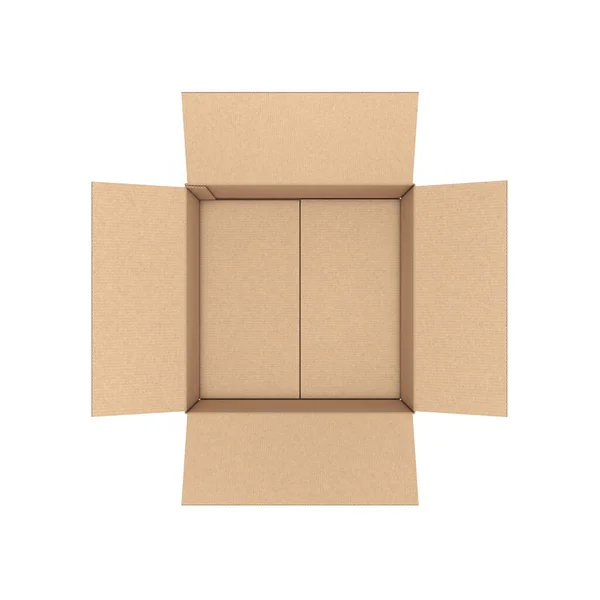 Empty Opened Cardboard Box Top View White Background Rendering — Stock Photo, Image