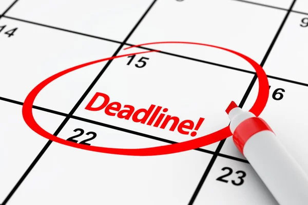 Deadline Concept Calendar Red Marker Remind Deadline Sign Extreme Closeup — Stock Photo, Image