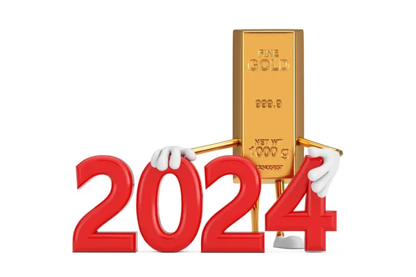 Golden Bar Cartoon Person Character Mascote Com Red 2024 Ano — Fotografia de Stock