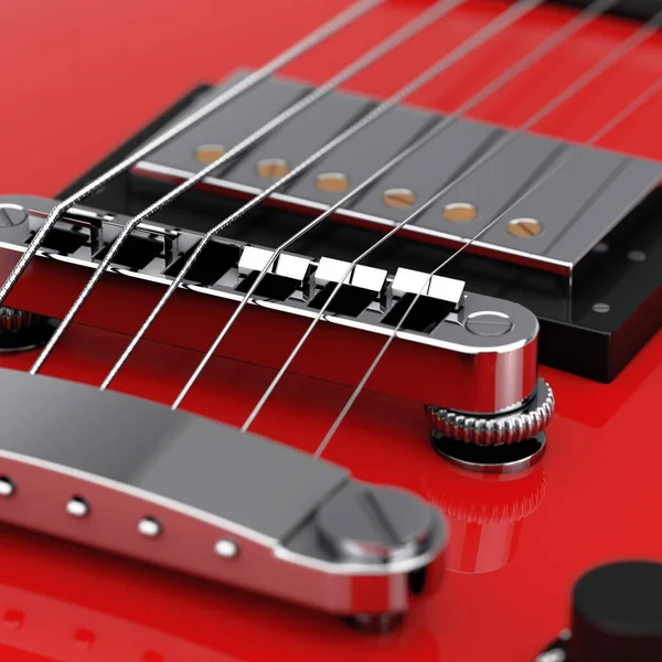 Red Electric Guitar Strings extreme closeup. 3d Rendering