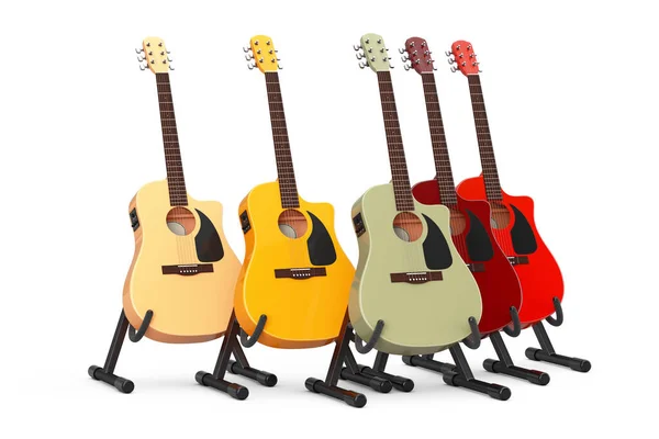 Guitares Acoustiques Bois Colorées Avec Support Pour Guitare Sur Fond — Photo