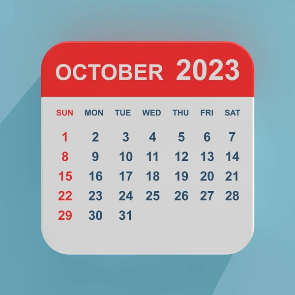 Icône Plate Calendrier Octobre 2023 Sur Fond Bleu Rendu — Photo