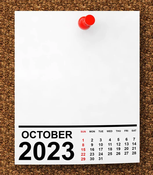 Calendrier Octobre 2023 Sur Papier Note Vierge Avec Espace Libre — Photo