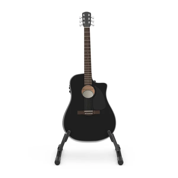 Black Wooden Acoustic Guitar Guitar Stand White Background Rendering — Stock Photo, Image