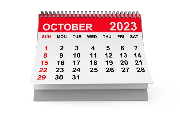 2023 Année Octobre Calendrier Sur Fond Blanc Rendu — Photo