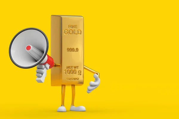 Golden Bar Cartoon Pessoa Personagem Mascote Com Red Retro Megaphone — Fotografia de Stock