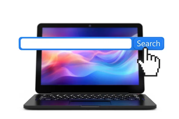 带有白色背景的Internet Search Bar引擎浏览器窗口的现代笔记本电脑 3D渲染 — 图库照片