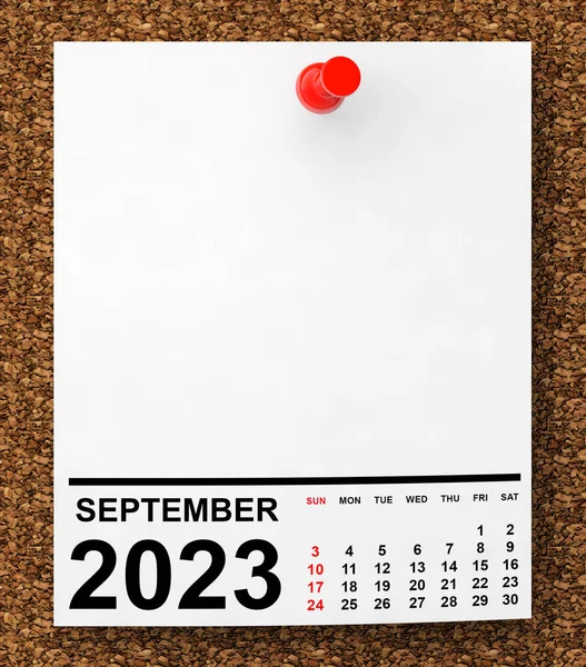 Calendrier Septembre 2023 Sur Papier Note Vierge Avec Espace Libre — Photo