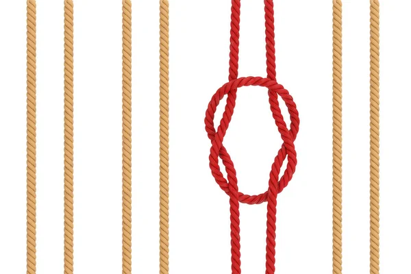 白い背景にリーフスクエアノットのロープとワンレッドロープ 3Dレンダリング — ストック写真