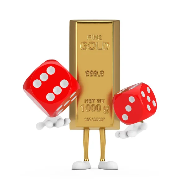 Golden Bar Cartoon Person Character Mascot Red Game Dice Cubes — Stock Photo, Image