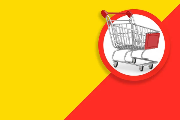 Shopping Cart Label Tag with Free Space for Your Design on a yellow and red background. 3d Rendering