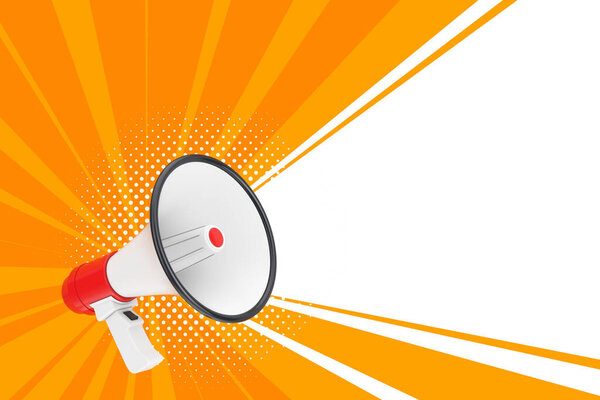 Red Retro Megaphone with Free Space for Your Design on a yellow background. 3d Rendering 