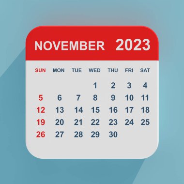 Düz Simge Takvimi Kasım 2023 mavi arka planda. 3d Hazırlama