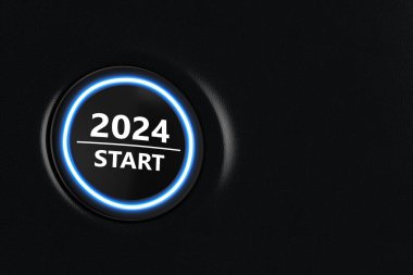 Modern Araç Motoru Düğmesi Yılı 2024 'ü başlat. 3d Hazırlama 