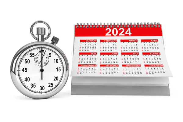 Calendrier 2024 Ans Avec Chronomètre Sur Fond Blanc Rendu — Photo