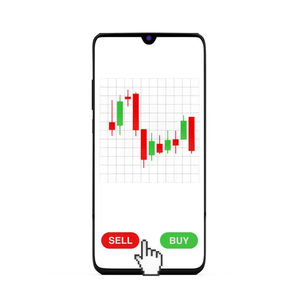 Grønn Red Trading Financial Candlesticks Mønsterdiagram Foran Moderne Mobiltelefon Hvit – stockfoto