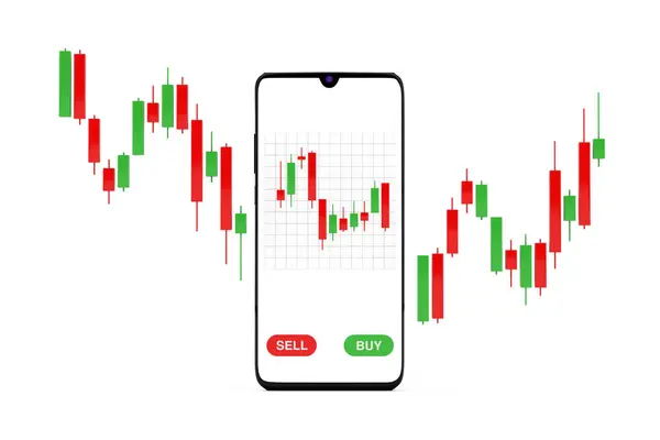 Grønn Red Trading Financial Candlesticks Mønsterdiagram Foran Moderne Mobiltelefon Hvit – stockfoto
