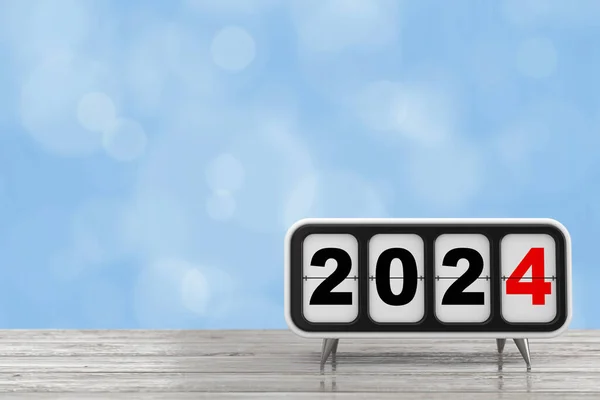Relógio Retro Flip Com 2024 Ano Novo Assine Uma Mesa — Fotografia de Stock