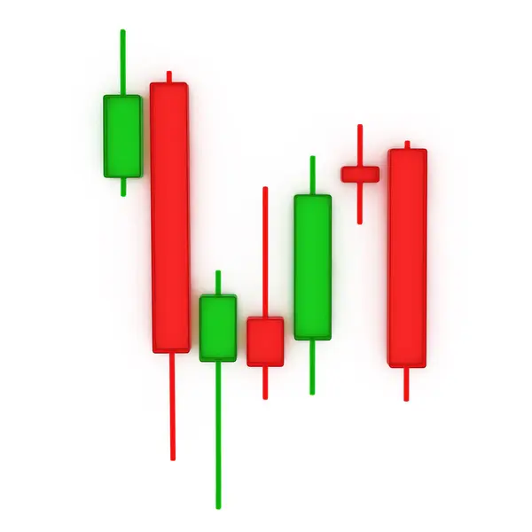 Beyaz Arka Planda Glass Green Red Trading Finansal Candlesticks Destern — Stok fotoğraf