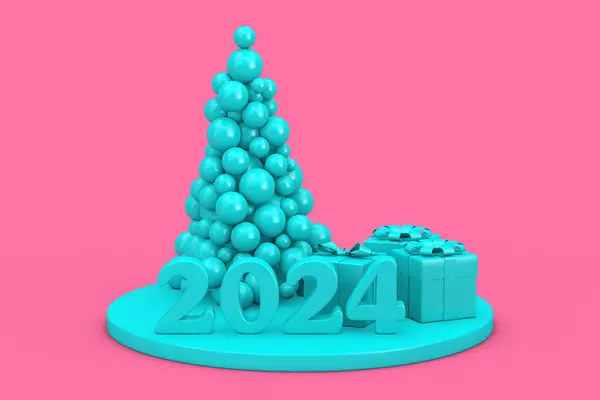 Conceptul Cumpărături Anul Nou Bile Albastre Formă Pom Crăciun Anul — Fotografie, imagine de stoc