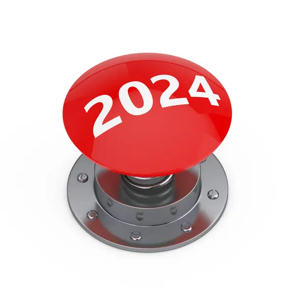 レッドスタート 2024 白い背景の新年のボタン 3Dレンダリング — ストック写真
