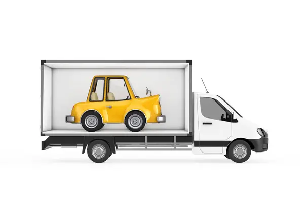 Gele Cartoon Car Freight Compartiment Van Cargo Van Minibus Een — Stockfoto