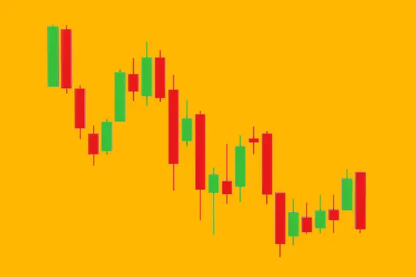 Green Red Trading Financial Candlesticks Padrão Gráfico Fundo Amarelo Renderização — Fotografia de Stock