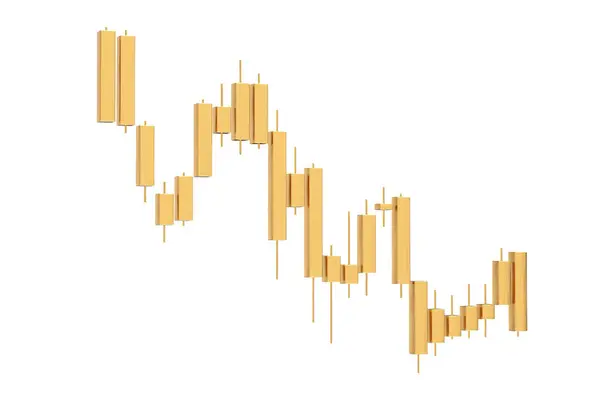Golden Trading Financial Candlesticks Pattern Chart on a white background. 3d Rendering
