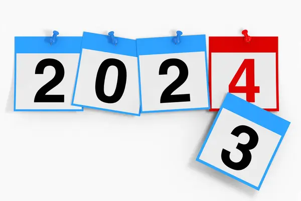 New 2024 Year Start Concept. Calendar Sheets with 2024 New Year Sign on a white background. 3d Rendering