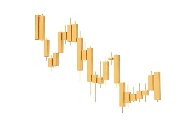 Golden Trading Financial Candlesticks Pattern Chart on a white background. 3d Rendering